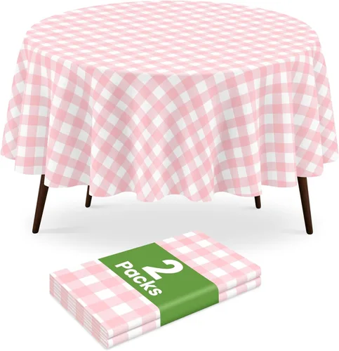 Miniatura 51 de Paquete de 2 manteles redondos desechables color azul oscuro, manteles de plástico para fiestas, 84 x 84 pulgadas, impermeable, para campamento
