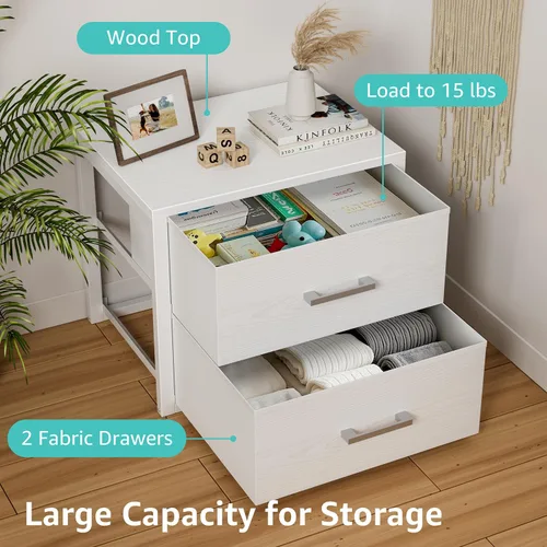 Miniatura 6 de BOLUO Cajones de Almacenamiento Apilables Organizadores de Closet y Almacenamiento de Tela Blanca Cómoda de 2 Cajones para Dormitorio 2 Paquetes