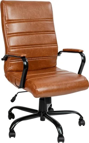 Flash Furniture Whitney - Silla de escritorio giratoria de LeatherSoft con respaldo alto con asiento acolchado y reposabrazos, silla de oficina de