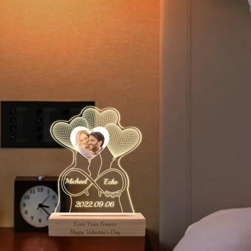 Miniatura 4 de Regalo para ella, lámpara nocturna de acrílico infinito 3D personalizada con imagen, luz nocturna con foto personalizada, placas acrílicas