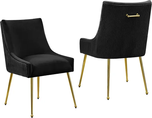 Miniatura 23 de WUTUTUEE Juego de 2 sillas de comedor de terciopelo, patas doradas, sillas decorativas tapizadas de terciopelo, diseño de respaldo plisado y asa