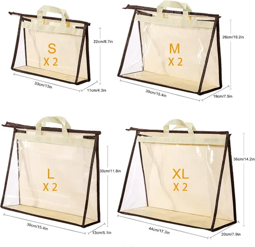 Miniatura 4 de Bolsas de Almacenamiento Transparentes para Bolsos Organizador de Armario, Bolsa de Almacenamiento Colgante con Cremallera para Bolsos, M Beige