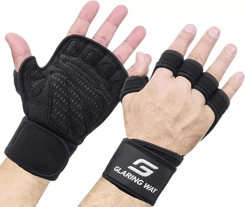 Guantes de levantamiento de peso acolchados de neopreno Glaring Way para hombres y mujeres - Guantes de entrenamiento ventilados para atletas, Negro