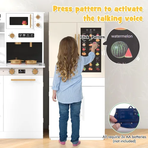 Miniatura 3 de INFANS Cocina de Juguete para Niños, Conjunto de Juego de Refrigerador Nevera de 2 Piezas Combinación con Tabla de Pared del Alfabeto Interactivo