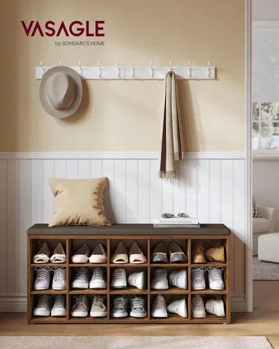 Miniatura 2 de VASAGLE - Colección CUSTOS - Banco para guardar zapatos, banco de almacenamiento con asiento acolchado, banco para recibidor con 15 compartimentos