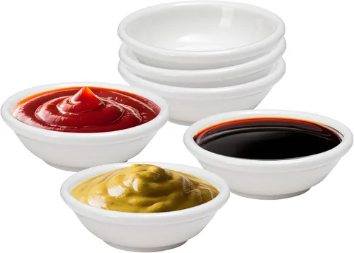 Vikko Mini cuencos blancos, juego de 6 tazas de porcelana para salsa, cuencos para preparar cocinar, cuencos redondos apilables para especias, mini