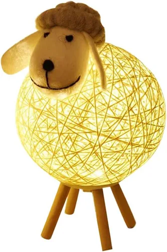 JOEBO Lámpara de noche de alpaca, lámpara de escritorio, lámpara de lectura, mesa de cama ajustable, luz decorativa de oveja, lámpara de noche de