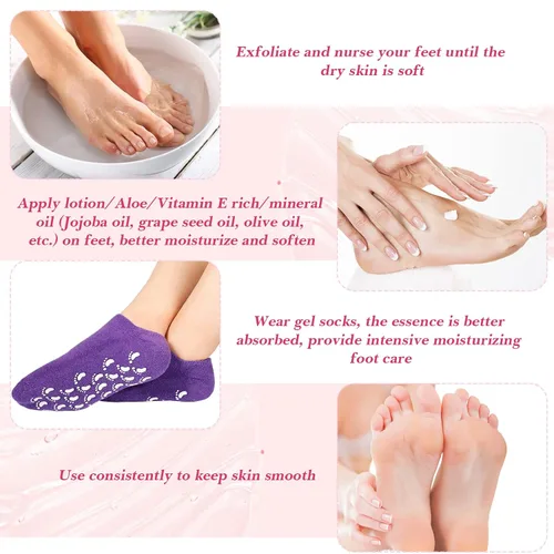 Miniatura 6 de 8 pares de calcetines de gel hidratante para talón seco agrietado, calcetines hidratantes de gel de spa, cuidado de pies, antideslizantes, loción