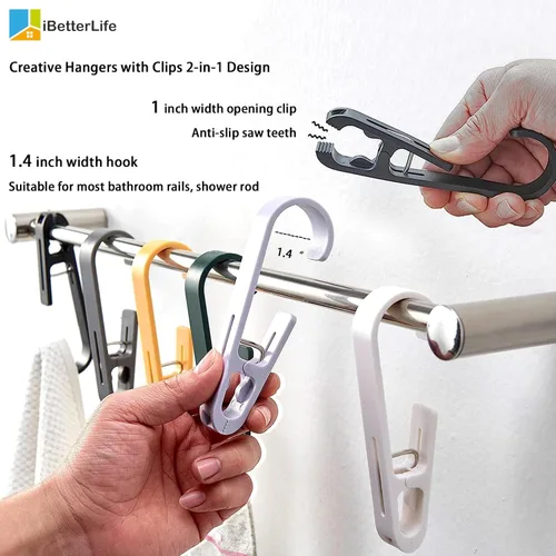 Miniatura 3 de iBetterLife Alfileres de ropa resistentes para exteriores, 8 ganchos grandes para ropa sucia con clips, abrazaderas organizadoras de armario
