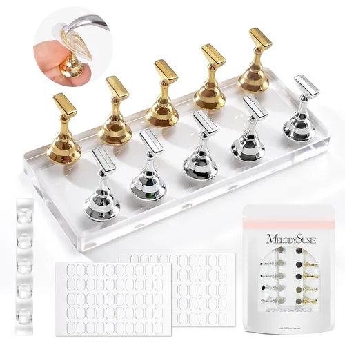 Miniatura 9 de MelodySusie Soporte de uñas para prensa, 2 juegos de base magnética acrílica azul para pintura con masilla adhesiva reutilizable para el hogar