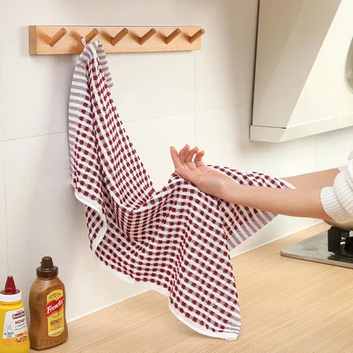 Miniatura 7 de SALAS Toallas de algodón para secar platos de cocina, toallas de rizo de celosía, paños de cocina absorbentes con lazo para colgar, 16 x 26 Rojo vino