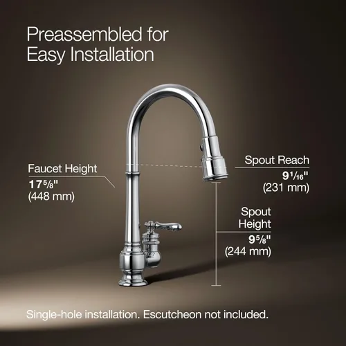 Miniatura 3 de Kohler k-99260 – 2BZ artefactos de un solo orificio fregadero de cocina llave con boquilla plegable de 17-5/8 pulgadas y 3 funciones de rociador