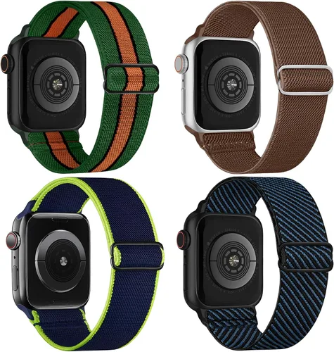 Miniatura 24 de Paquete de 4 correas elásticas Solo Loop compatibles con Apple Watch de 1.496 pulgadas, 1.575 pulgadas, 1.614 pulgadas, 1.654 pulgadas, 1.732