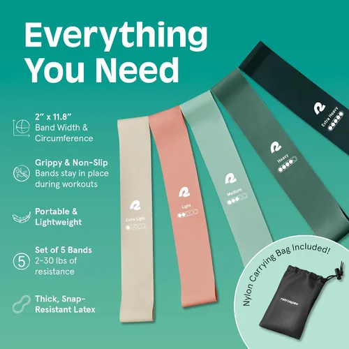 Miniatura 2 de Retrospec Activate Resistance Loop Band Set for Working Out, Home Fitness, Toning, Stretching & Exercise - Lightweight & Portable for Men & Women