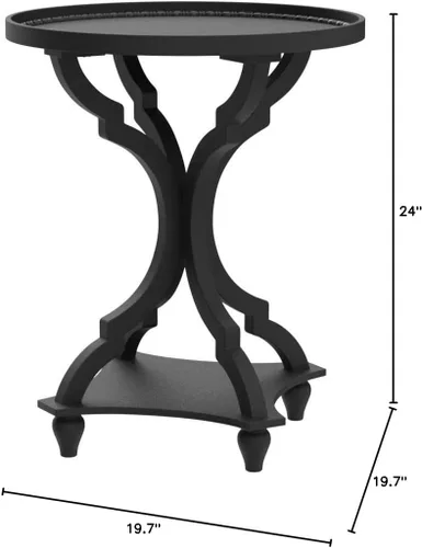 Miniatura 3 de Wnutrees Mesa auxiliar redonda de estilo granja, mesitas de noche rústicas para sala de estar, bandeja de madera, acabado artesanal, juego de 2