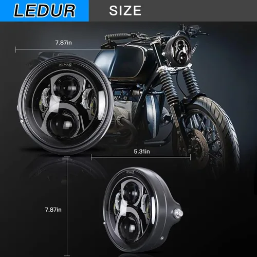 Miniatura 6 de LEDUR Faro delantero LED de motocicleta de 7 pulgadas aprobado por DOT redondo alto/bajo con carcasa soportes de montaje de cubo para Road King