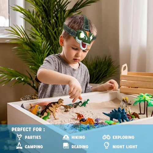 Miniatura 6 de COSOOS Linterna frontal LED para niños, equipo de camping, modo de rugido y silencio, lámpara de cabeza para exteriores para niño y niña, faro