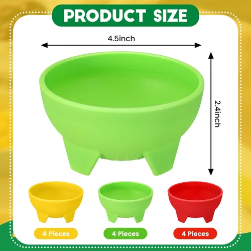 Miniatura 2 de 12 cuencos de salsa para fiestas, coloridos cuencos de salsa de plástico mexicanos, platos de guarnición para servir mexicanos, rojo, amarillo