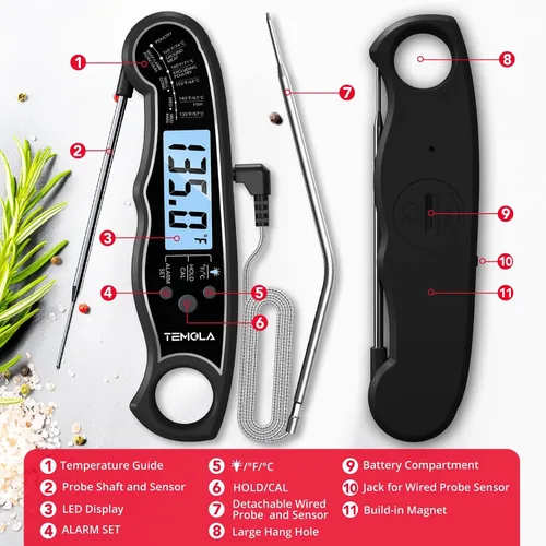 Miniatura 6 de TEMOLA Termómetro de carne, termómetro de alimentos de lectura instantánea para cocinar, termómetro digital de alimentos con retroiluminación LCD