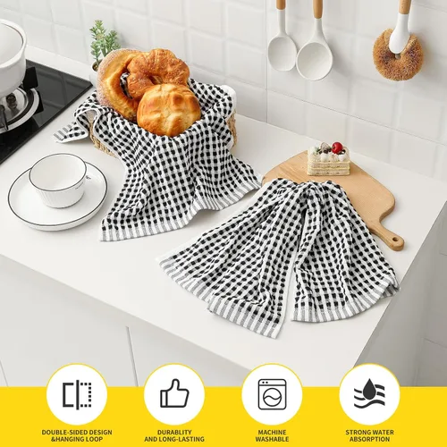 Miniatura 4 de SALAS Paños de cocina de algodón para secar platos de cocina, toallas de cocina de rizo de celosía, paños de cocina altamente absorbentes con lazo