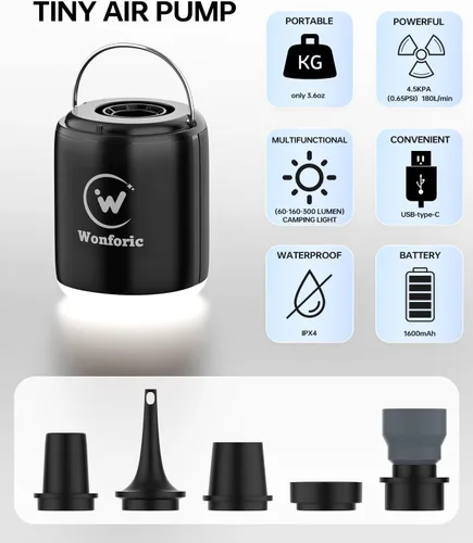 Miniatura 2 de Mini Air Pump for Inflatables, Tiny Electric Air Pump 4.5kPa with Camping Lantern and Magnetic Adsorption,Rechargeable Travel Air Pump for Air