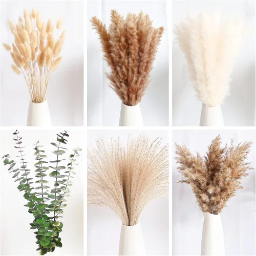 Miniatura 2 de 110 piezas de decoración bohemia de hierba de pampa, pompas secas naturalmente, colas de conejo, flores secas y eucalipto seco. Perfecto para bodas