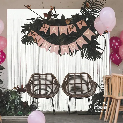 Miniatura 7 de GREATRIL - Decoración de fiesta de cortina blanca, fondo de flecos de papel aluminio para cumpleaños estilo groovy, aniversarios, graduaciones