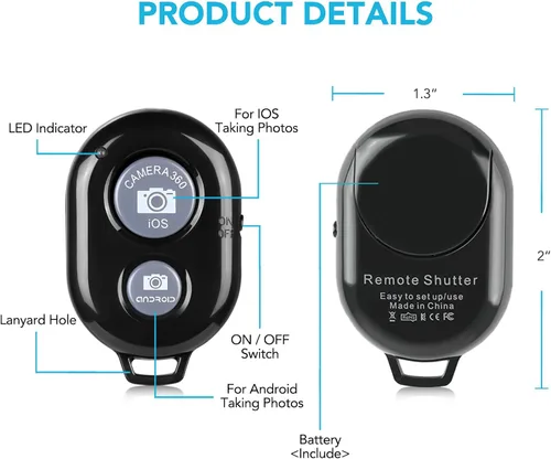 Miniatura 7 de Paquete de 2 unidades de control remoto inalámbrico para cámaras - Control remoto inalámbrico para teléfonos iPhone y Android, iPad, iPod, tableta