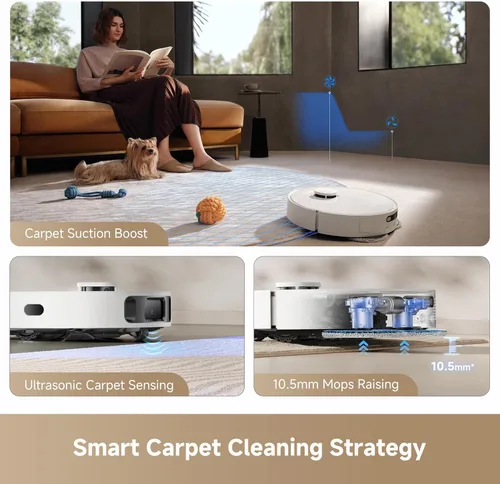 Miniatura 6 de DREAME L40s Ultra CE Robot Aspiradora y Trapeador Combo con base de autovaciado, succión de 13,000 Pa, trapeador autolimpiante y elevación Blanco