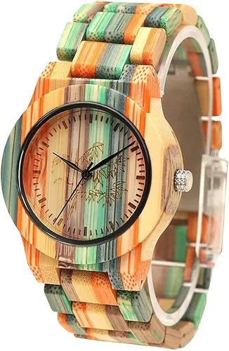 Miniatura 2 de Tiong Brand Wooden Watches Mens with Handmade Colorful Bamboo Wood Watch Analog Date Quartz Wooden Watch for Men