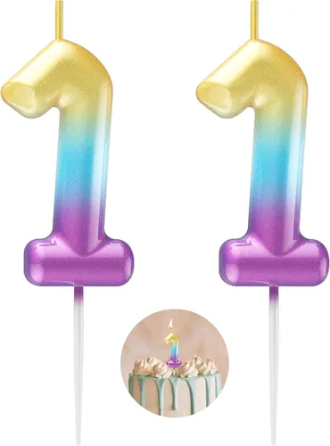 Miniatura 141 de Velas número 2 arcoíris con número 3D de feliz cumpleaños para decoración de fiesta de pastel de cumpleaños, suministros de celebración
