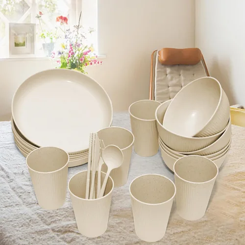 Miniatura 8 de Juego de vajilla de paja de trigo -DAPIPIK 42 piezas de vajilla irrompible para 6, juego de platos y cuencos para la cocina, juego de platos, tazas
