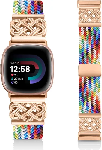 Miniatura 14 de Correa trenzada compatible con Fitbit Versa 4 bandas para mujer/Versa 3/Sense 1/Sense 2, cierre magnético, tela de nailon con correas de hebilla