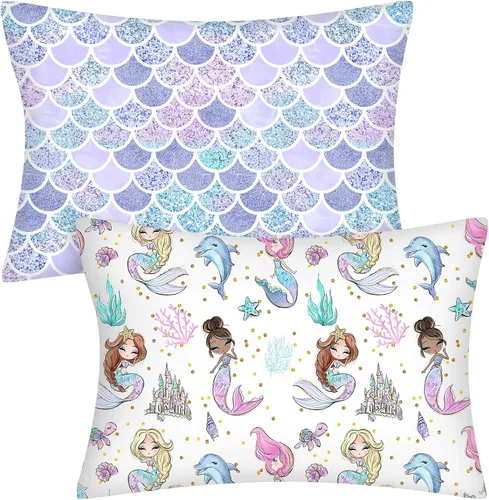 Miniatura 9 de Ganeen 2 fundas de almohada de sirena para niños pequeños, tamaño 14 x 19 pulgadas, se adapta a 12 x 16 pulgadas o 13 x 18 pulgadas, funda