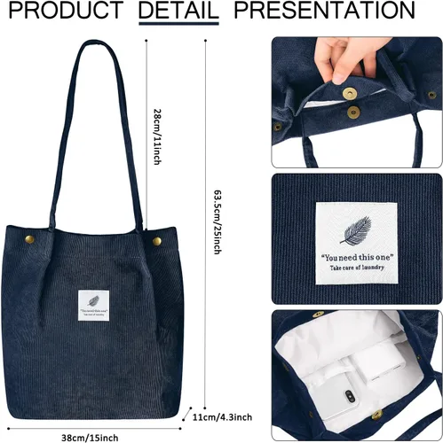 Miniatura 16 de Ayieyill - Bolsa de pana para mujer y niña, con correa de lona para colgar al hombro, bolsa con bolsillo
