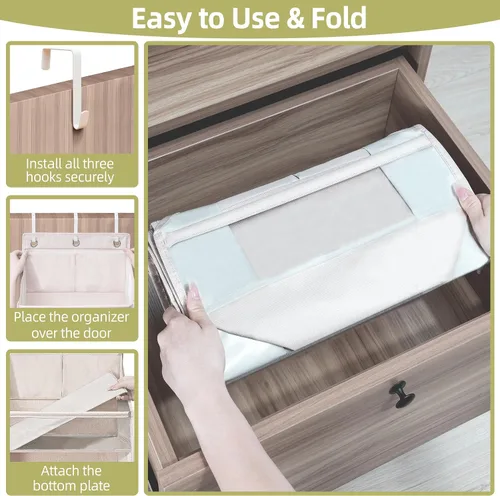 Miniatura 4 de Organizador de puerta con 6 bolsillos extra grandes, 12 bolsillos laterales, estante de almacenamiento resistente para armario, organizador de Beige