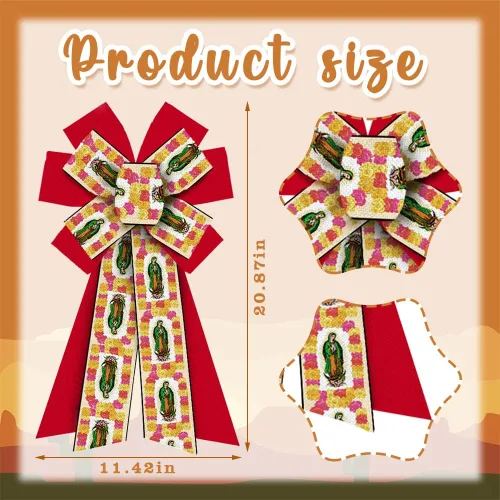 Miniatura 2 de Arcos mexicanos grandes para corona, lazos de Cinco de Mayo rojos y amarillos, lazos de dama de Guadalupe para puerta delantera, lazos de árbol