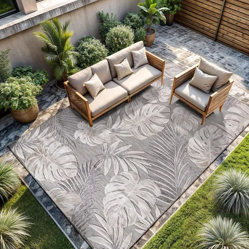 Miniatura 50 de CAMILSON Alfombra para Interiores y Exteriores, Alfombras de Área Azules 5x7 con Hojas Tropicales Botánicas para Patios Interiores y Exteriores