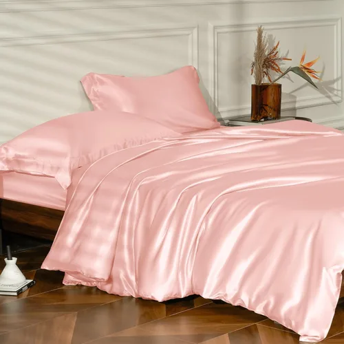 Miniatura 10 de THXSILK Juego de funda de edredón de seda de 25 momme, 4 piezas (1 funda de edredón + 1 sábana bajera + 2 fundas de almohada), juego de ropa de cama