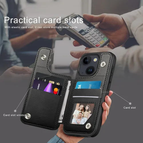 Miniatura 3 de DJDUCK Diseñado para iPhone 13 Funda tipo cartera con tarjetero, [Cubierta de cierre magnético] [Protección de cuero con bloqueo RFID] Fundas a Negro