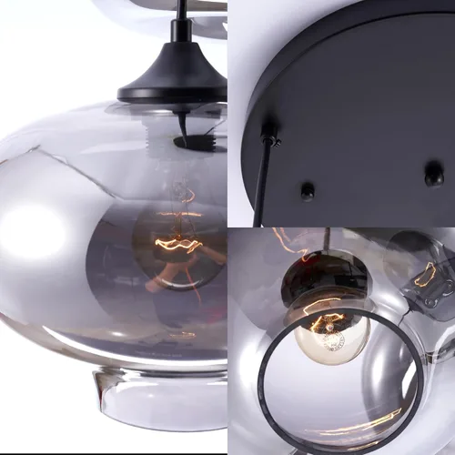 Miniatura 6 de Moderna Lámpara Colgante de 3 Luces de Vidrio en Tono Gris Ahumado con Globo de Cristal Clúster Lámpara de Techo de Estilo Nórdico con Múltiples