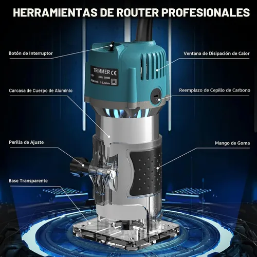 Miniatura 2 de TwoWin Herramienta de enrutador, herramienta de enrutador compacto de madera de palma de 110 V 800 W para carpintería, recortadora de mano eléctrica