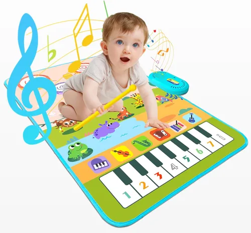 Juguetes 3 en 1 para niños pequeños, tapete musical electrónico con diseño de animales, divertido regalo de Navidad para bebés, niños y niñas de 1,