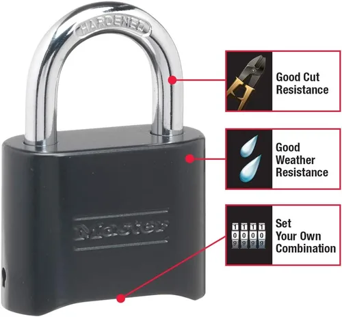 Miniatura 3 de Master Lock Candado de Combinación Negro, Establece Tu Propia Combinación, Candados Resistentes a la Intemperie para Interiores y Exteriores