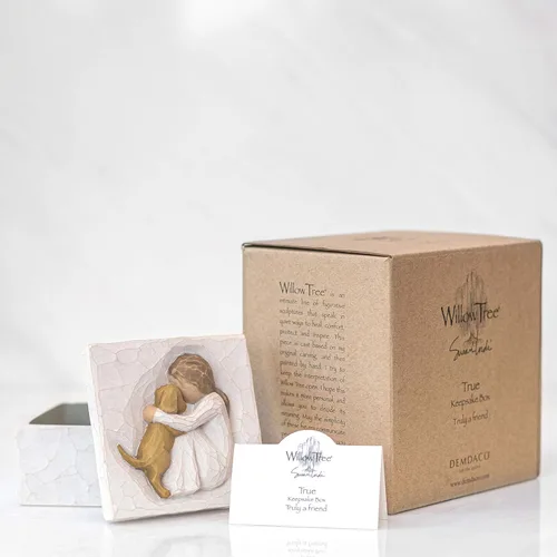 Miniatura 6 de Willow Tree True, Truly a Friend, Caja para joyas y tesoros con tallado en bajorrelieve de niña con cachorro, caja de recuerdo esculpida pintada a