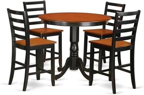 East West Furniture TRFA5-BLK-W - Juego de pub de 5 piezas de altura de mostrador que incluye una mesa redonda de comedor y 4 sillas de cocina, 42 x