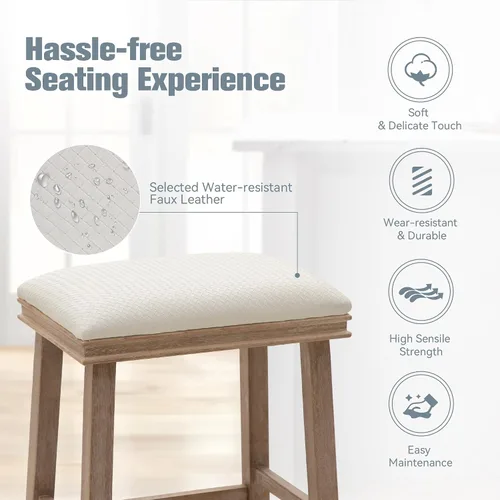 Miniatura 5 de Taburete de bar gris de madera maciza para encimera de cocina, taburete de bar con asiento de cuero sintético, taburete tapizado para isla de 34 a