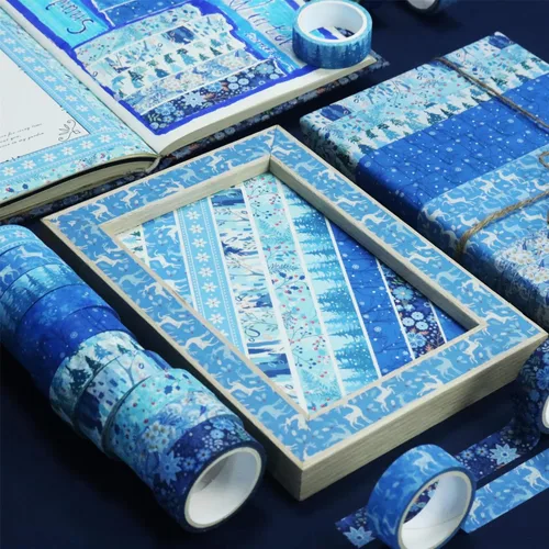 Miniatura 4 de YUBBAEX - Juego de 10 rollos de cinta Washi Four Seasons, cinta adhesiva decorativa de copos de nieve azules (Invierno)