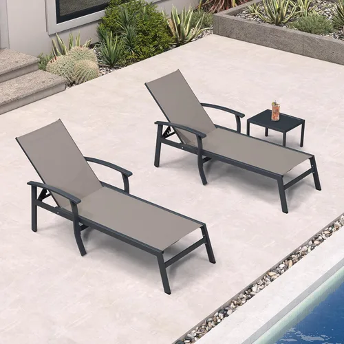Miniatura 14 de PURPLE LEAF Oversized Chaise Lounge Chair Outdoor Set of 2 Extra Wide Pool Lounge Chairs 5 Adjustable Position with Armrests and Side Table Aluminum