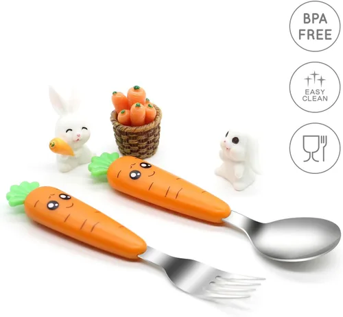 Miniatura 5 de Ginbear Utensilios para niños pequeños con estuche, cucharas y tenedores no tóxicos para niños a partir de 18 meses, bonito juego de cubiertos